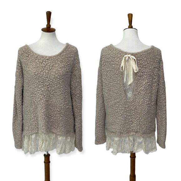 Altar’d State super soft beige sweater with lace detail medium large - Picture 1 of 12